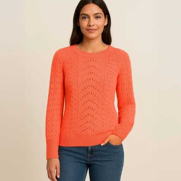 GAP Women's Neon Coral Eyelet Sweater - Picture 1 of 5